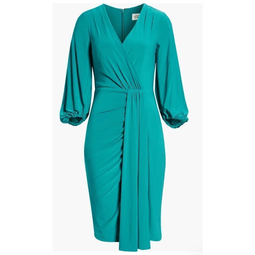 Eliza J Wrap Look Long Sleeve Dress in Green NWT 4